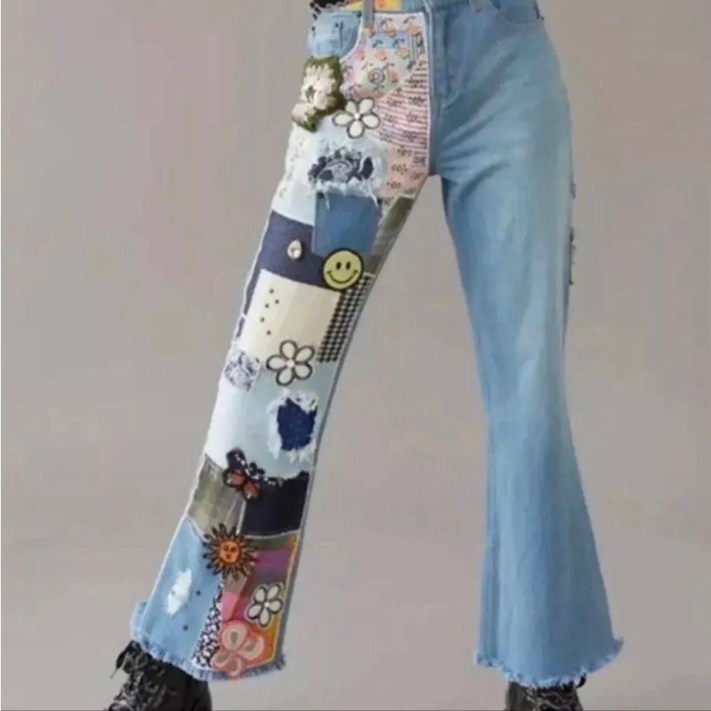 BDG Light Blue Patchwork Wide Leg Jeans